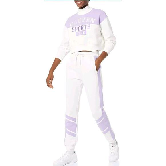 Eleven By Venus Williams Collegiate Track Pant Sz Small White Purple - Picture 2 of 10